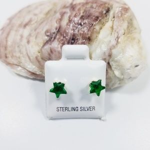 Sterling silver and dark green crystal earrings